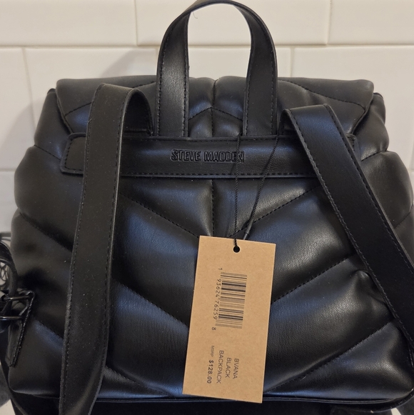 Steve Madden Black Quilted Back Pack with Monogram Lining main image 5